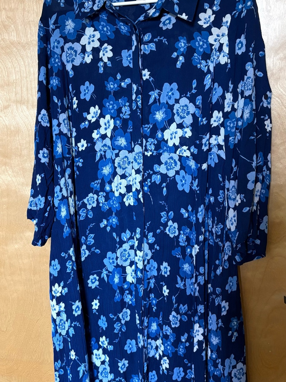 Woman Within Floral Button-Front N Blue/White  Maxi Dress